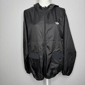 Adidas Unisex  Black Windbreaker hoodie with zipper closure & pockets in front